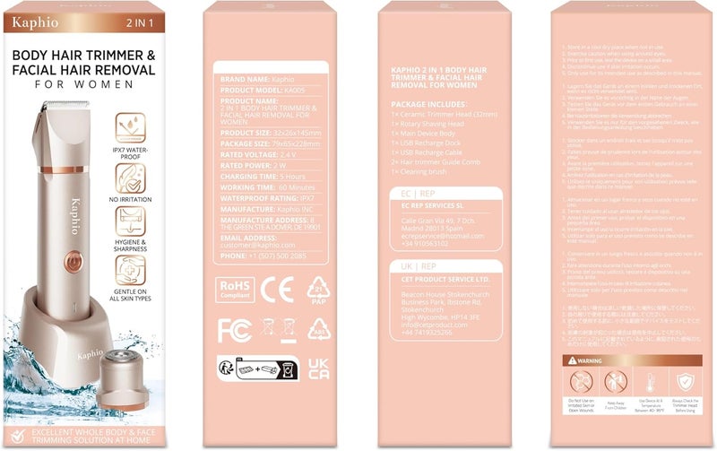 Bikini Trimmer for Women Pubic Hair: 2 in 1 Electric Razors for Women - IPX7 Waterproof Lady Shaver for Travel & Home Use (Black-Silver)